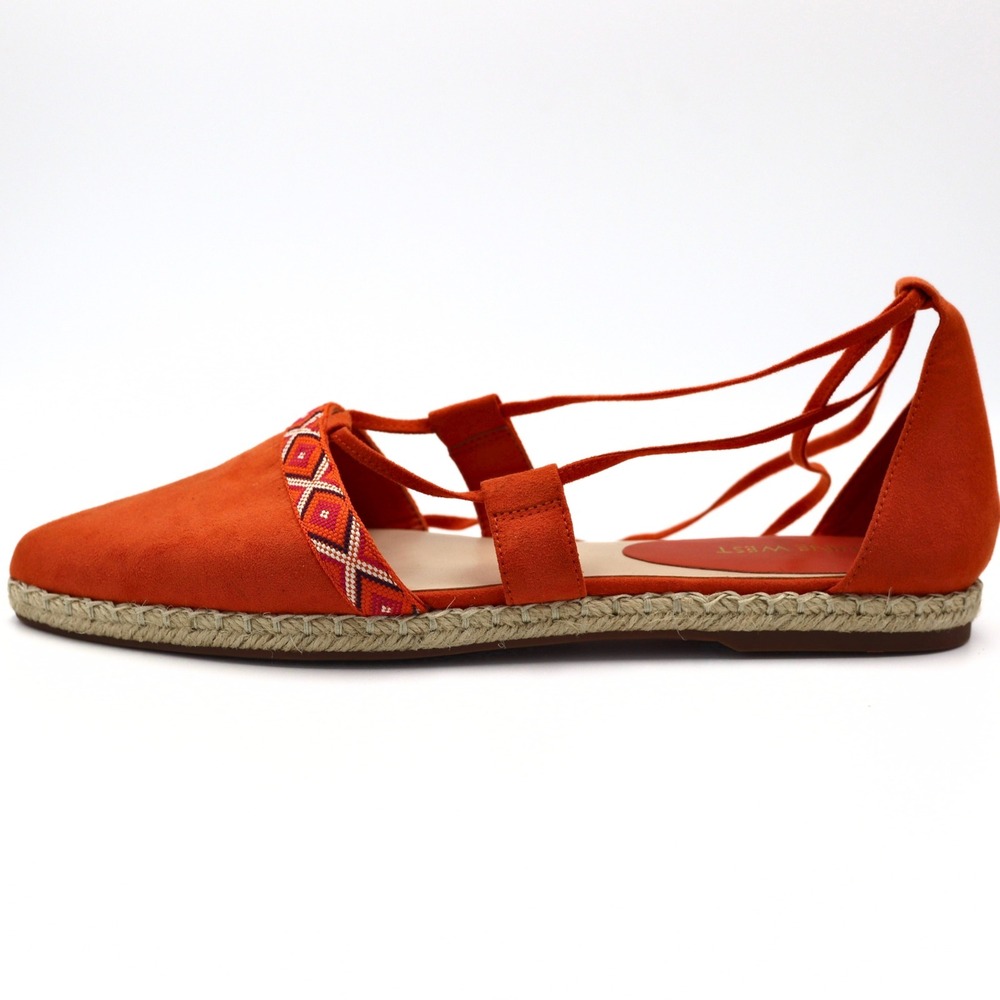 Nine West Espadrille Flats 9.5 Orange Boho Lace Up Tassel Summer Casual Shoes - Picture 4 of 13